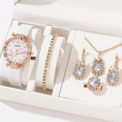 6pcs Heart Wing Leather Quartz Watch Set for Students