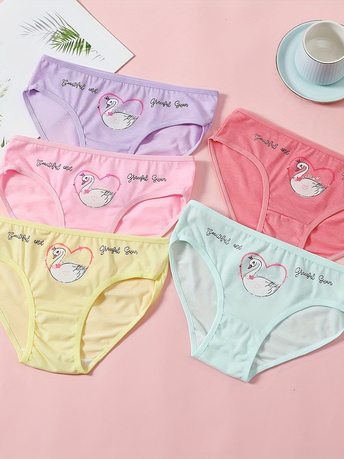 5pcs Girl's Cotton Triangle Panties BUTTERFLY Print Underwear