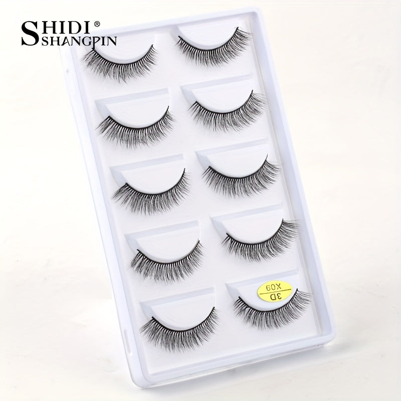 5 Pairs False Eyelashes 3D Slender Wispy Soft Reusable Lashes