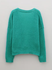 Solid Button Up Pocket Cardigan Deep V Neck Long Sleeve for Women