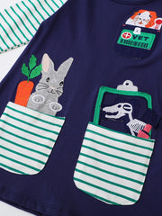 Girls Striped Print Rabbit Patchwork Dress Spring Fall