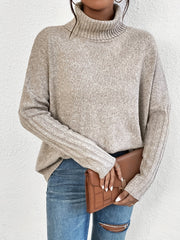 Solid Turtle Neck Pullover Casual Batwing Sleeve Sweater