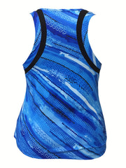 Colorblock Striped Round Neck Fitness Tank Top