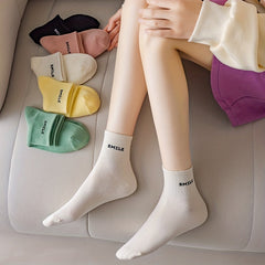 6 Pairs Letter Print Crew Socks for Women