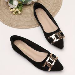 Pointed Toe Flat Shoes with Metallic Buckle - Versatile Work Shoes