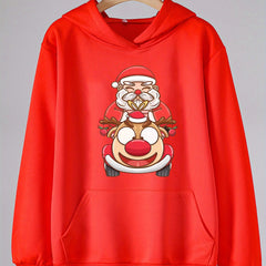 Santa And Elk Print Christmas Hoodie For Girls Kids