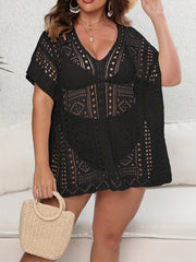 Sexy Cover Up Women's Plus Solid Hollow Out Batwing Sleeve V Neck Sp