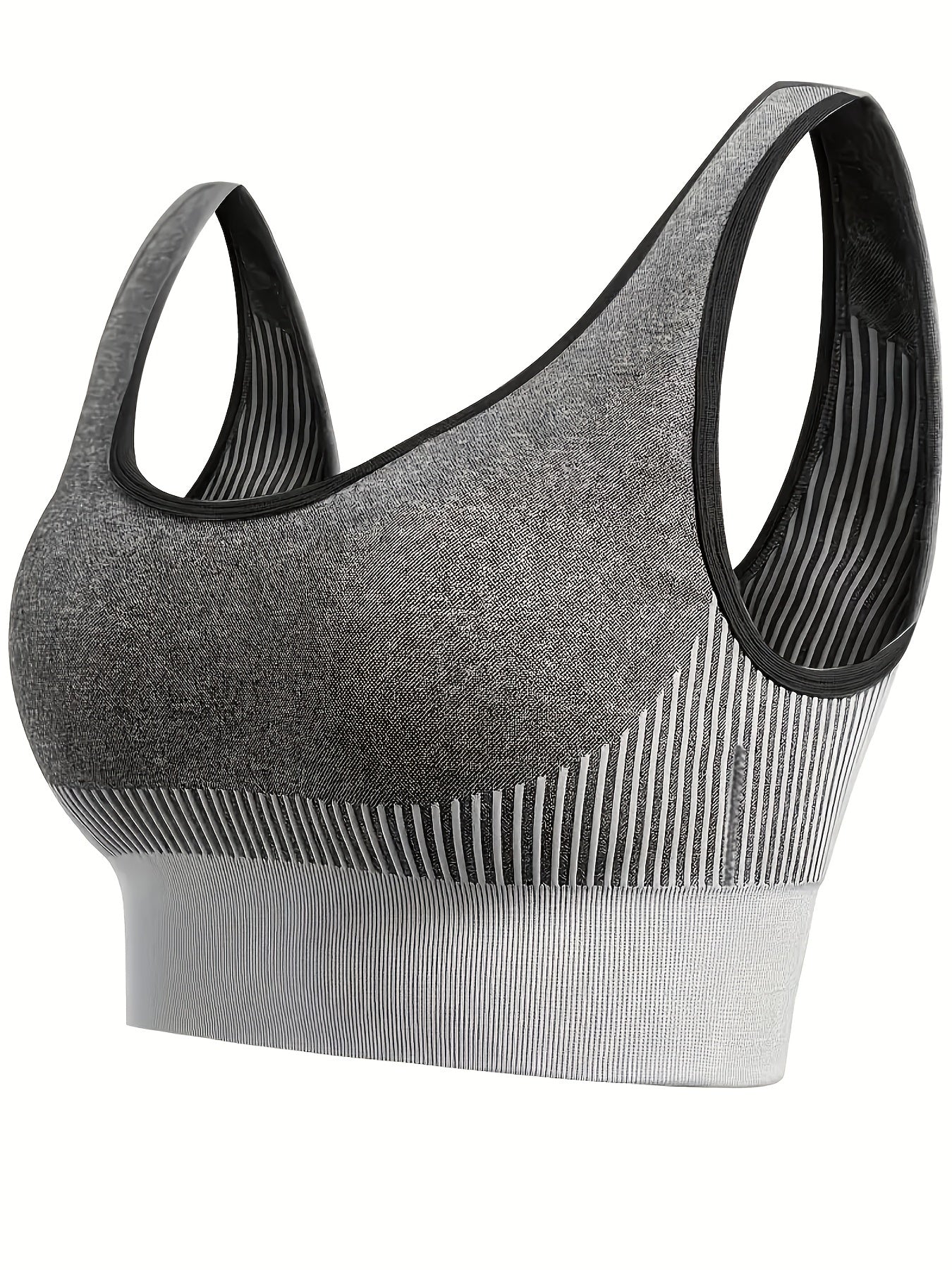 3 Pack Plus Size Sports Bra Set Women's Plus Striped Shockproof Skinny