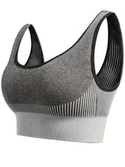 3 Pack Plus Size Sports Bra Set Women's Plus Striped Shockproof Skinny