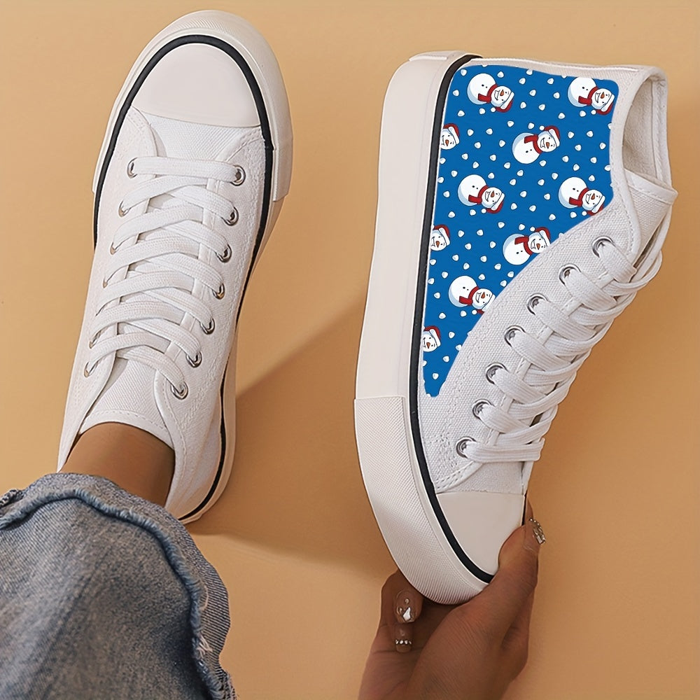 Christmas Snowman Print Canvas High Top Sneakers