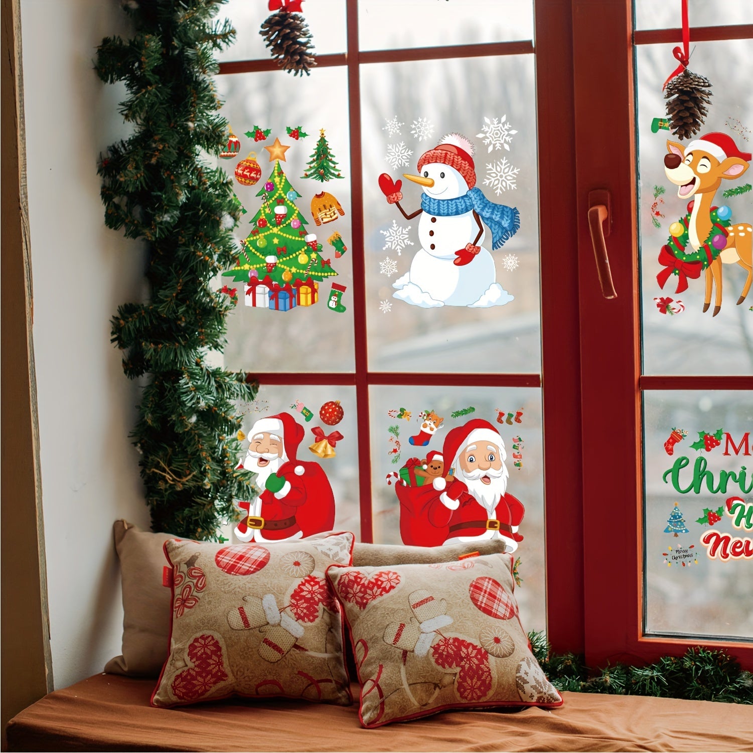 6pcs Christmas Window Stickers - Self-adhesive Holiday Wall Decorations