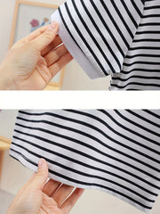 Boys Striped Lapel T-shirt Short Sleeve Summer Top