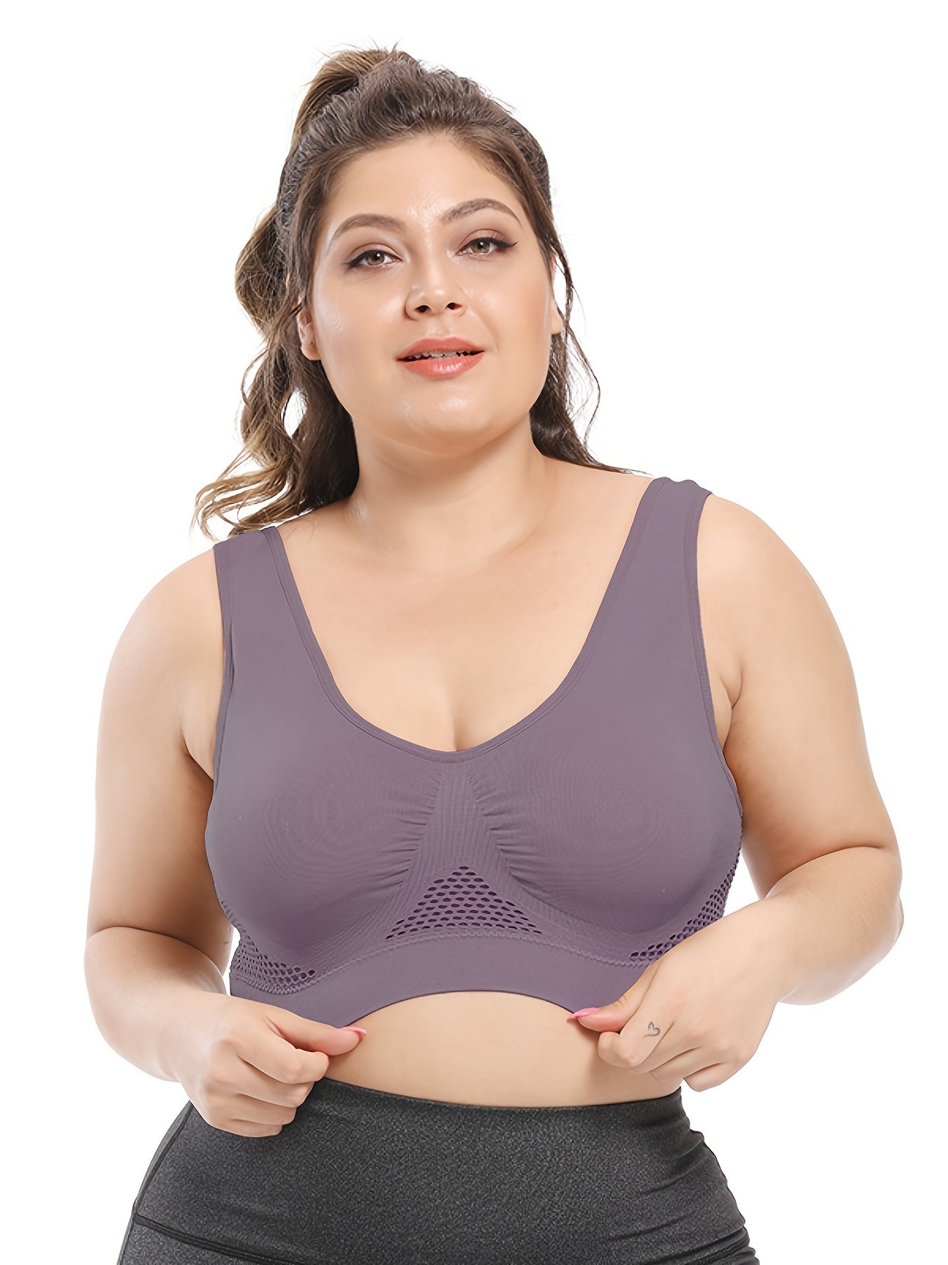 Seamless Plus Size Sports Bra w/ Pads High Stretch Solid Bra