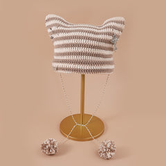 Y2K Cat Beanies Vintage Pom Pom Chain Crochet Hats