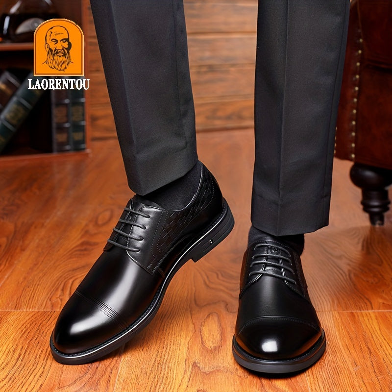 Men's Casual Leather Business Shoes Lace up Thick-soled Non-slip