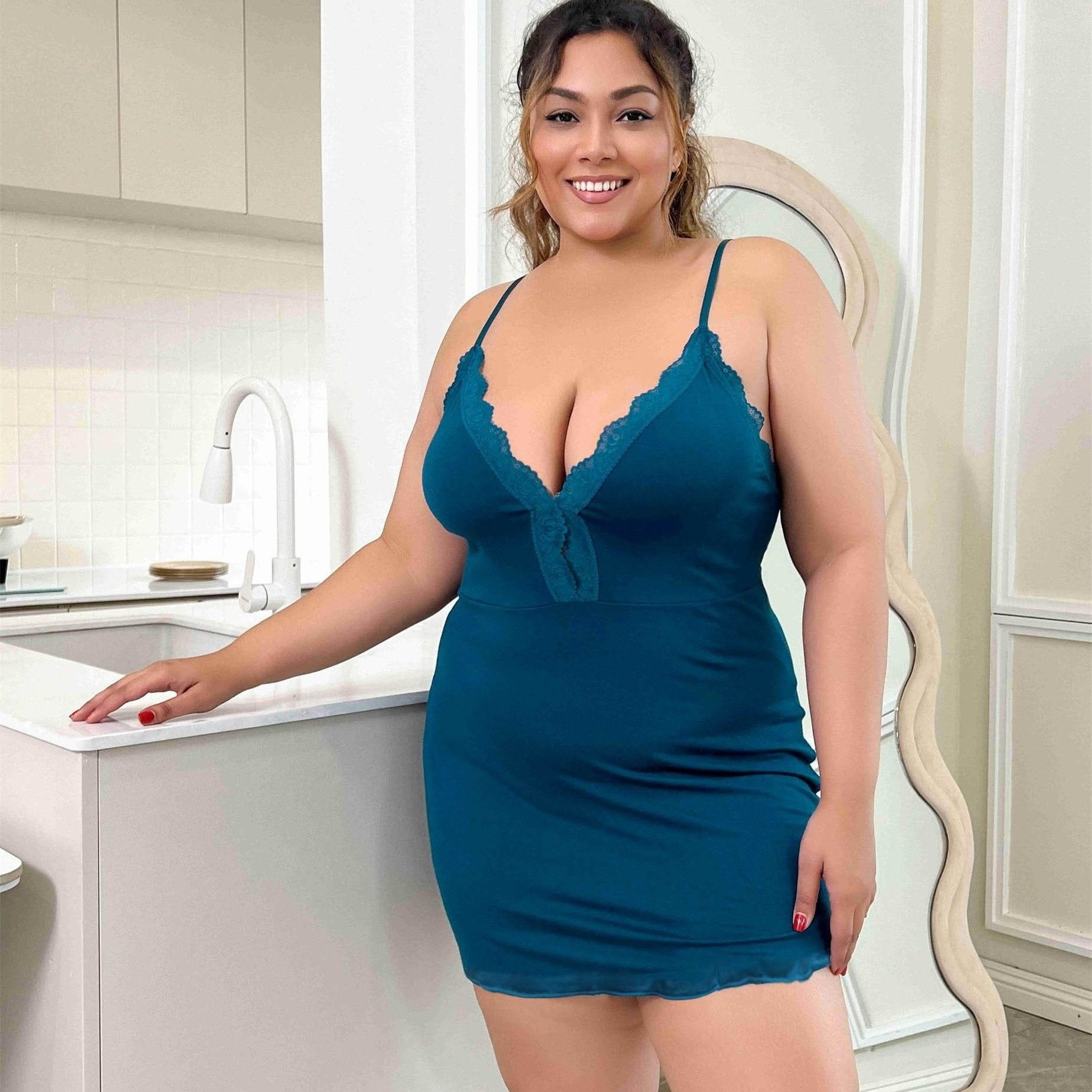Lace Trim V-Neck Modal Cami Sleep Dress