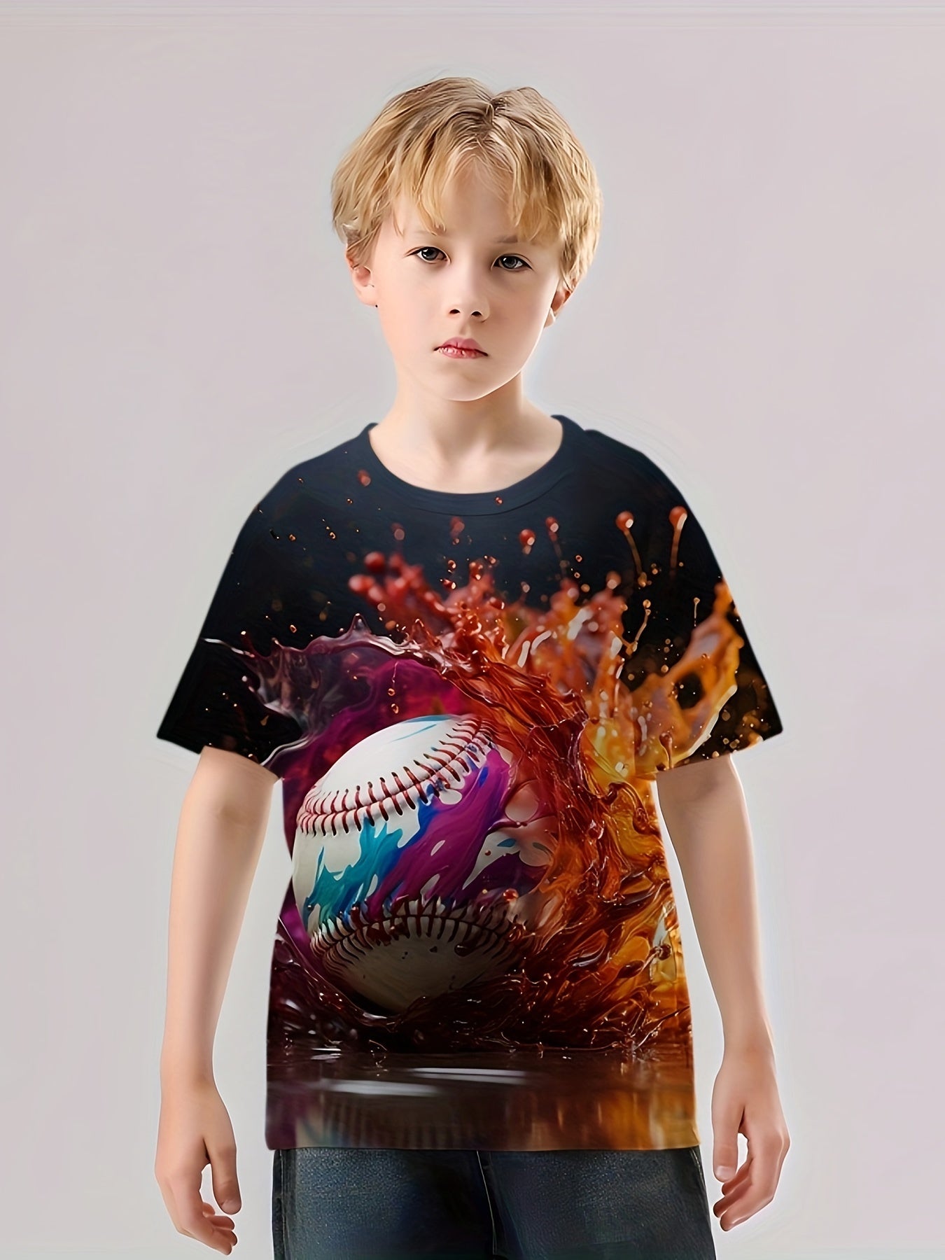 Kids Boys Baseball 3D Print T Shirt Short Sleeve Tee