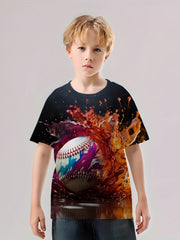 Kids Boys Baseball 3D Print T Shirt Short Sleeve Tee