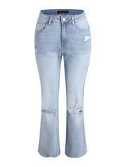 Women's Plus Ripped Fringe Trim Flare Leg Jeans
