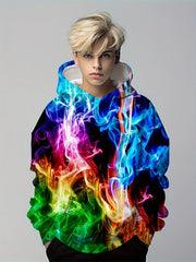 Kids Flame Element Colorful 3D Print Hoodie Hip Hop Sports Casual Tops