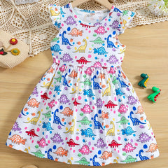 Dinosaur Print Ruffle Casual Dress for Girls