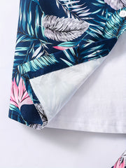 Boys Hawaiian Shirt & Shorts Set Tropical Plant Print Vacation Beach Wear