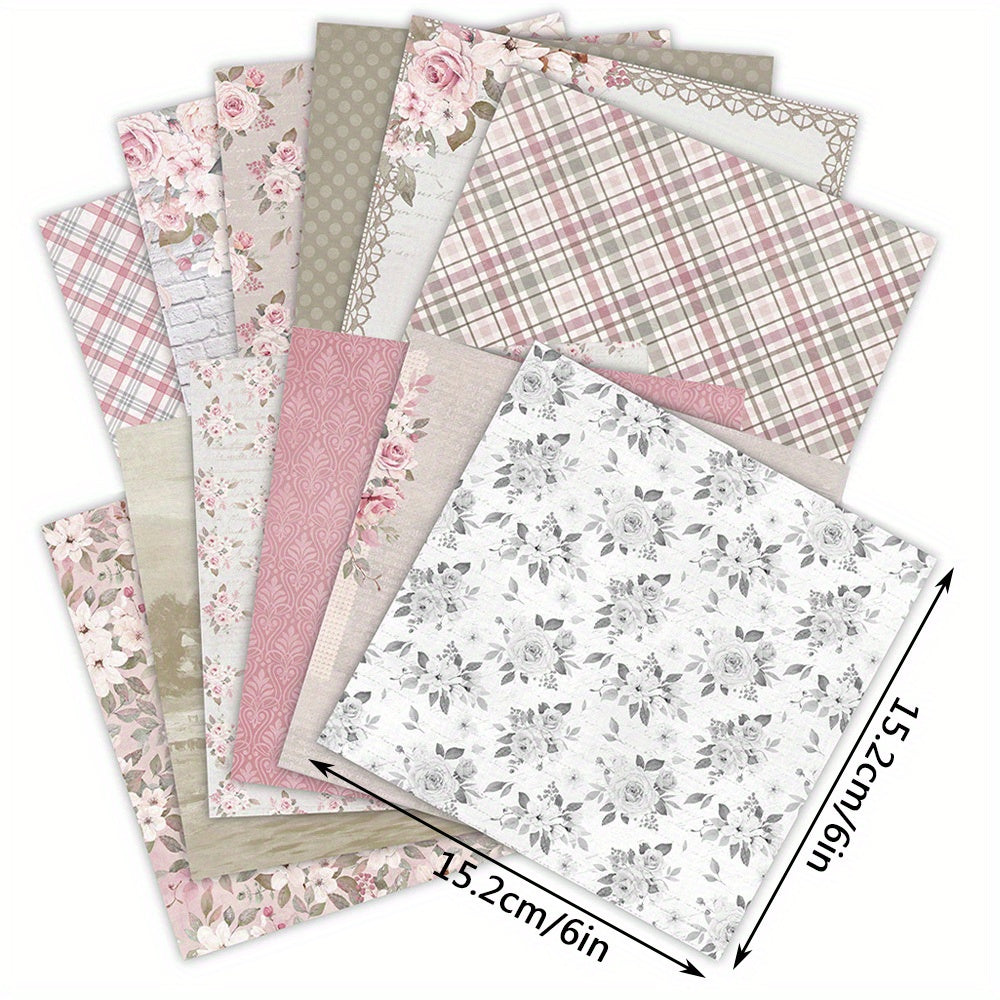12pcs Rose Puppy Pattern Decor Paper DIY Scrapbook Background