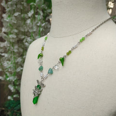 Green Fairy Necklace Faux Pearl Decor for Girls Kids