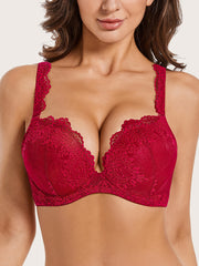 Comfy Contrast Lace Push Up Bra Sexy Plunge Intimates