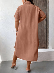 Women's Solid Textured Button Up Shirt Dress