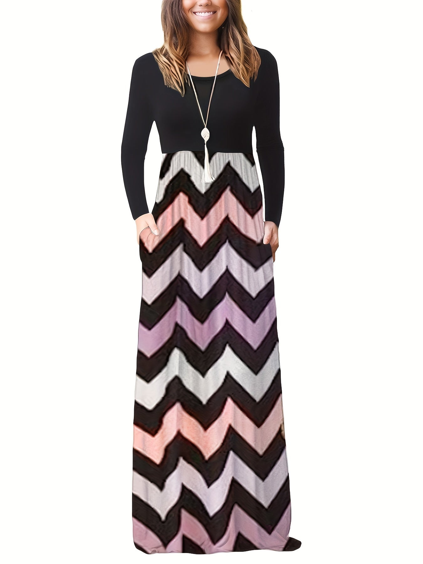 Chevron Print Maxi Dress Women's Clothing