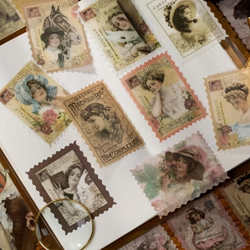 60pcs Vintage Stamp Stickers Retro Plant Mushroom for DIY Scrapbook Journal