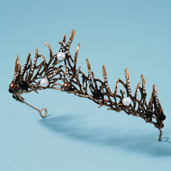 Faux Pearl Headband Rhinestone Crown Tiara for Prom Party