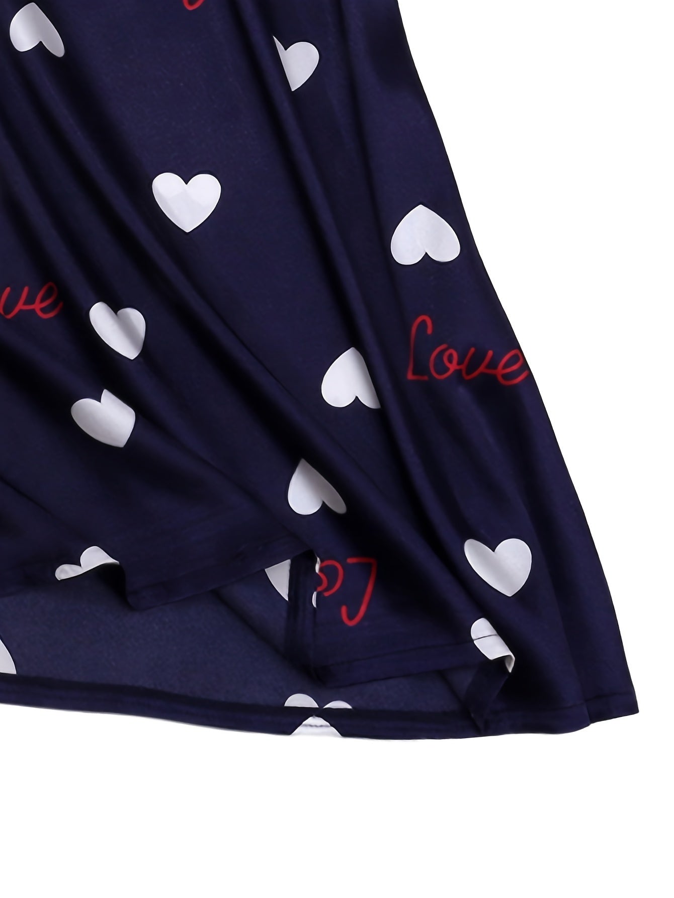 Heart Print NightDress Crew Neck Slip Pajama Dress Sleepwear