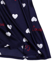 Heart Print NightDress Crew Neck Slip Pajama Dress Sleepwear