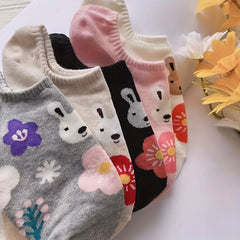 10 Pairs Girls Cartoon Rabbit Boat Socks, Breathable and Comfortable