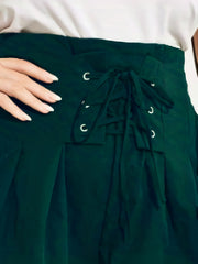 Women's Plus Solid Cross Front High Rise Pleated Shorts