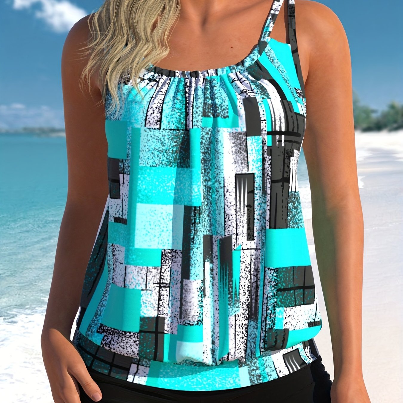 Colorblock Stripe Print Tankini Set