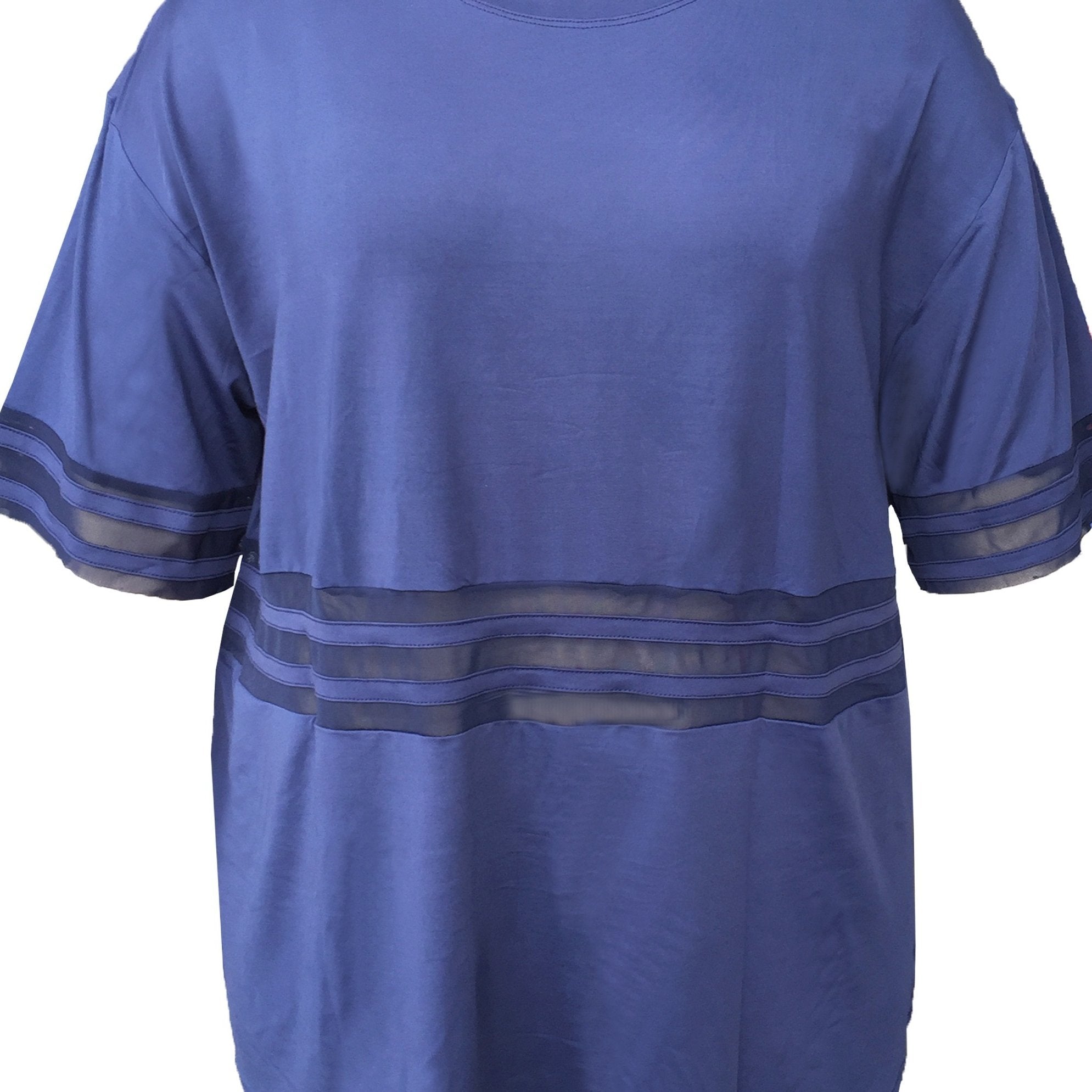 Sports Top Women's Plus Solid Contrast Mesh Short Sleeve Round Neck