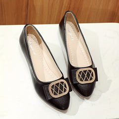 Women's Point Toe Slip On Metallic Buckle Decor Shoes