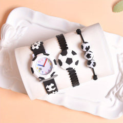 3pc Set 3D Cartoon Football Silicone Strap Boys' Quartz Watch
