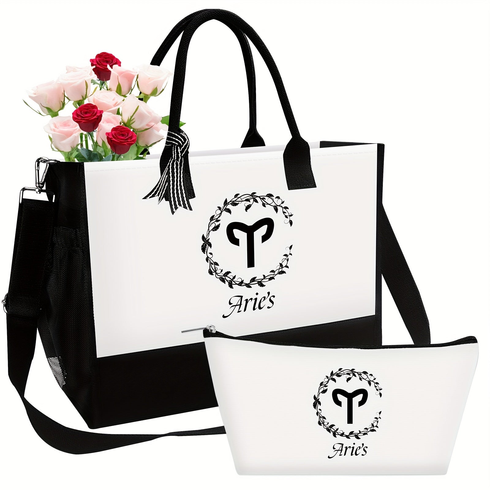 Pattern Tote Bag Zipper Canvas Storage Bag for Travel Fitness Sports