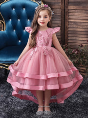 Sleeveless Princess Dress Ruffles Beads Flowers Embroidery Tulle Tutu
