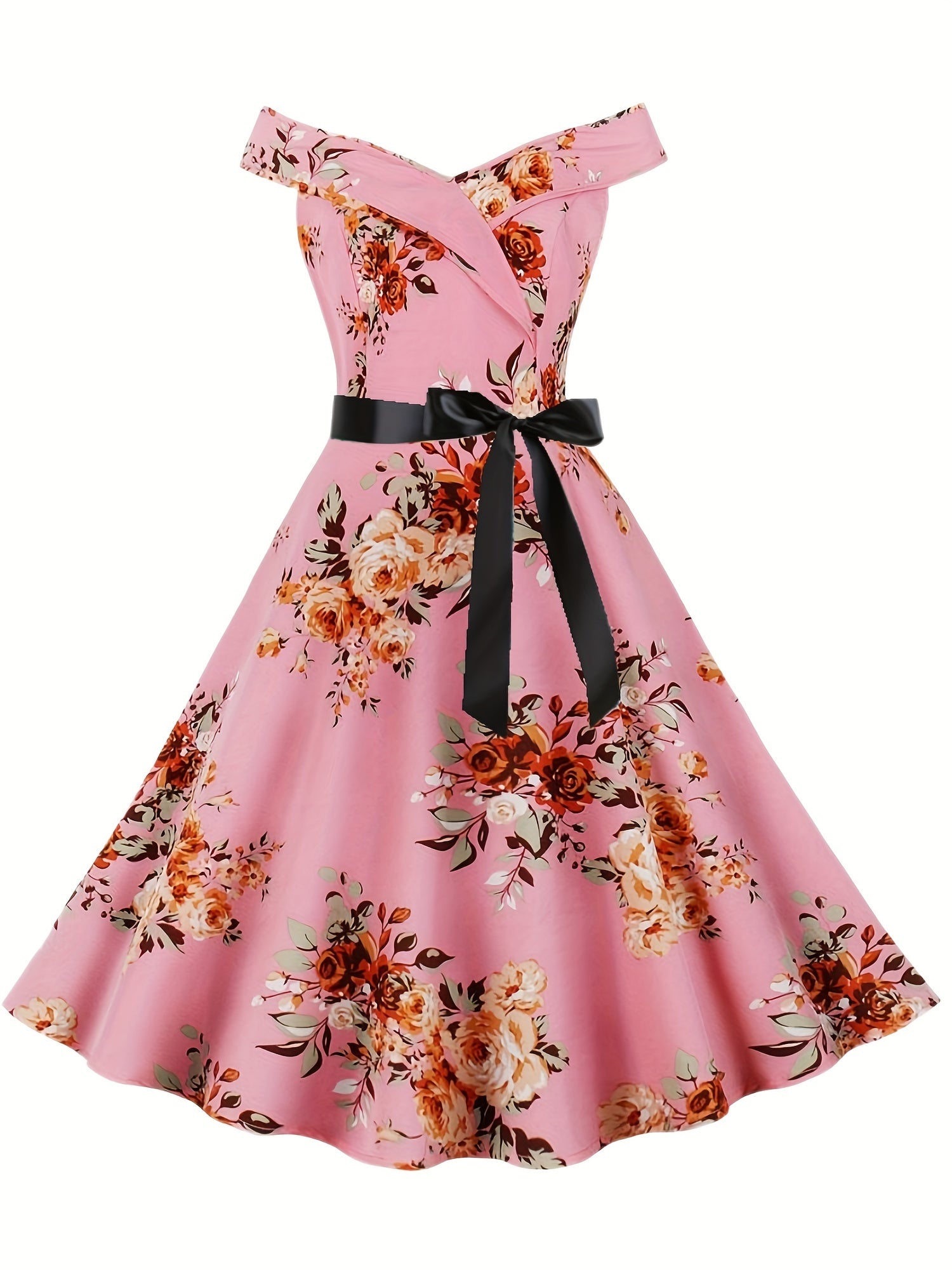 Vintage Floral V Neck Dress Pleated Party Dress Women's Clothing