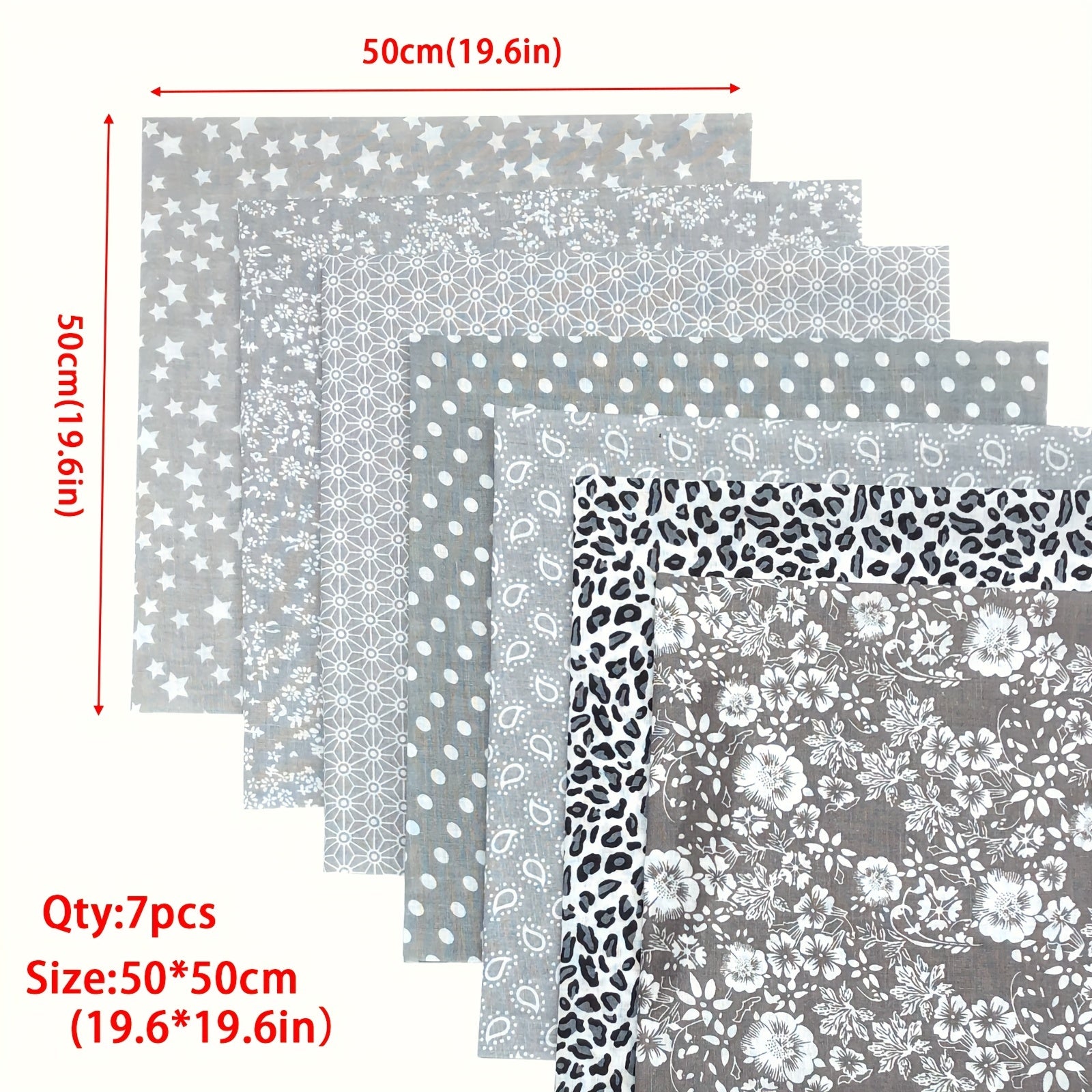 7pcs 49 78 49 Quilting Fabric Grey Fat Quarters Floral Craft Fabric Bundle