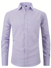 Plaid Print Men's Formal Long Sleeve Shirt With Chest Pocket