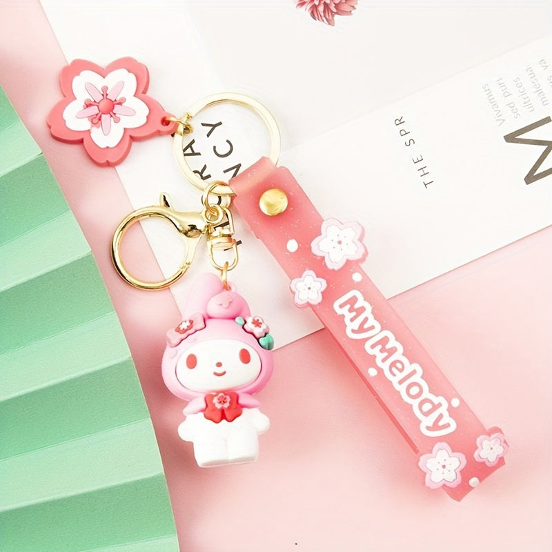 Pink Sakura Keychain Ornaments Cartoon Pendant Car Key Ring