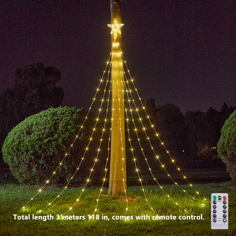 Christmas Waterfall Cone Tree Light LED With Star Topper 8 Modes