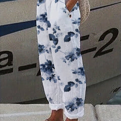 Floral Print Elastic Waist Pants with Pockets for Women