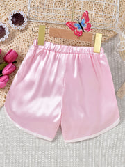Girls Pink LOVE Print Patchwork Shorts Kids Summer Clothes